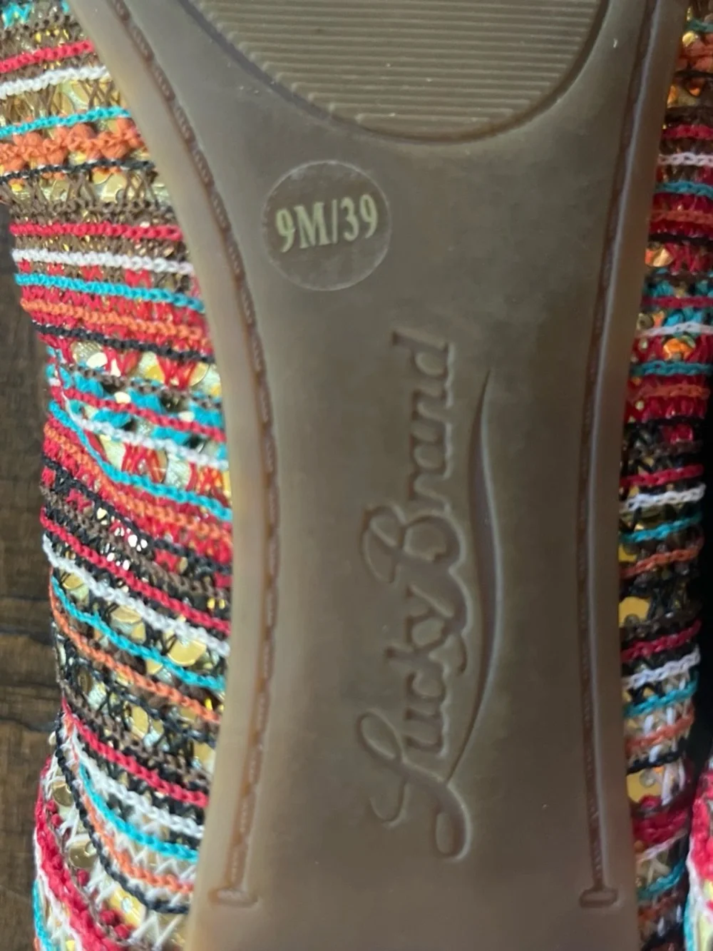 Lucky Brand multicolored striped ballet flats with metallic sequins